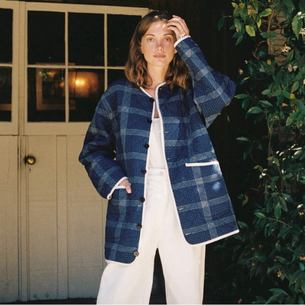 Christy Dawn Lou Lou jacket Indigo Blues Quilted Reversible xs coat plaid floral